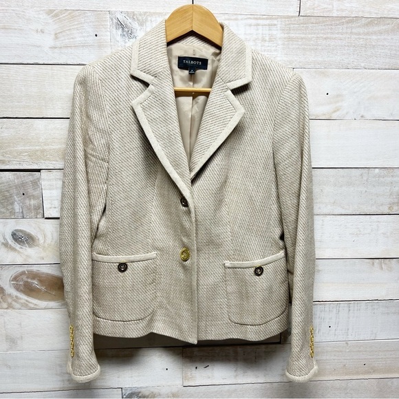 Talbots Jackets & Blazers - Talbots Cotton Textured Single Breasted Blazer Jacket Women Size 8 Beige Pockets